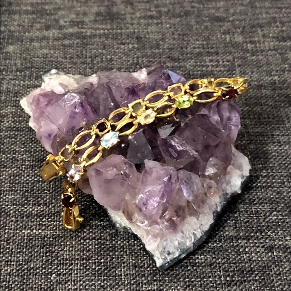 925 gold Vermeil Tennis Bracelet Multi Colored stones. B8 - Picture 3 of 6